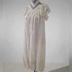 Vintage Inspired Cottagecore Creme  Chiffon Flowy Sleeve Nightgown Dress S/M